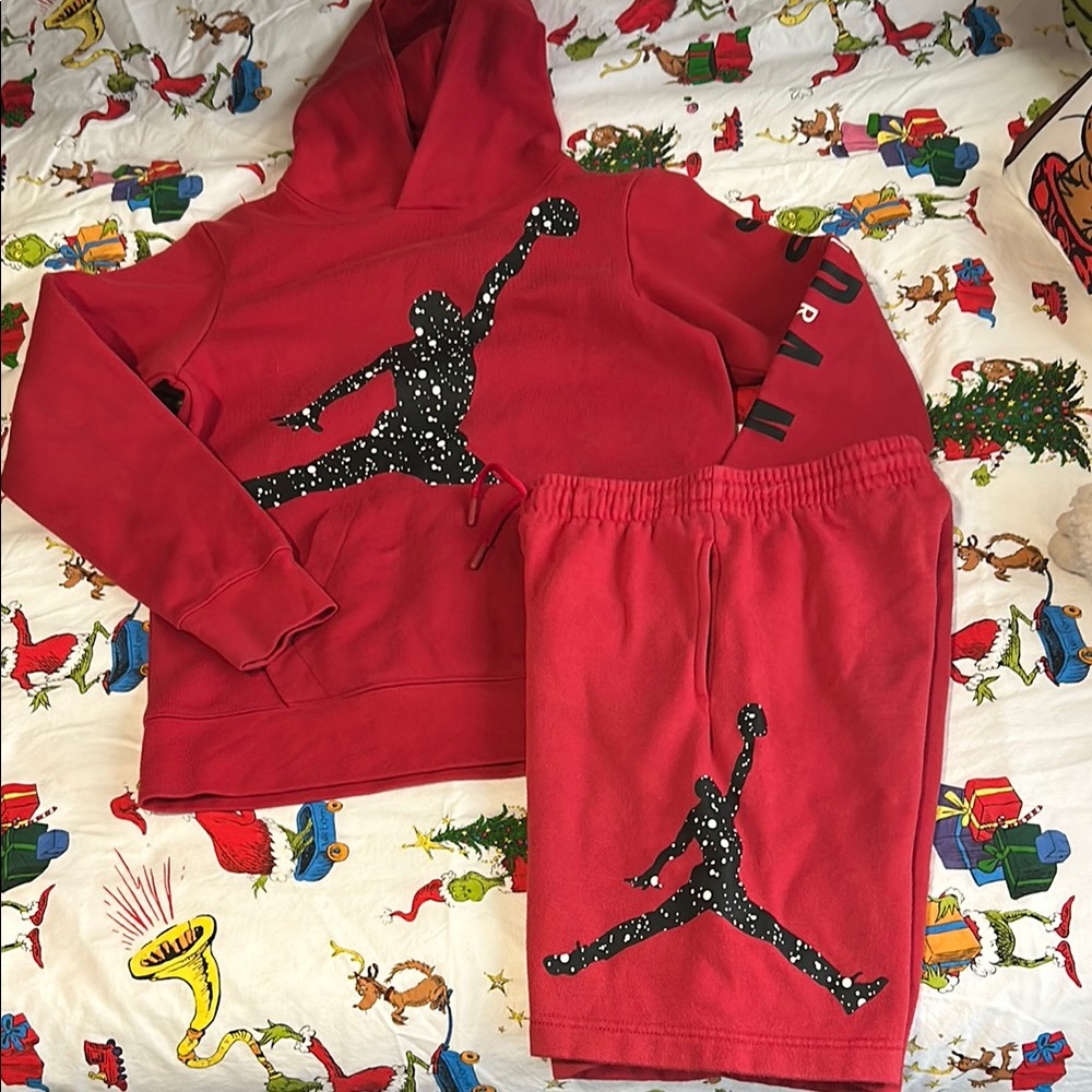 Nike Jordan Red fleece Hoodie and Shorts Set